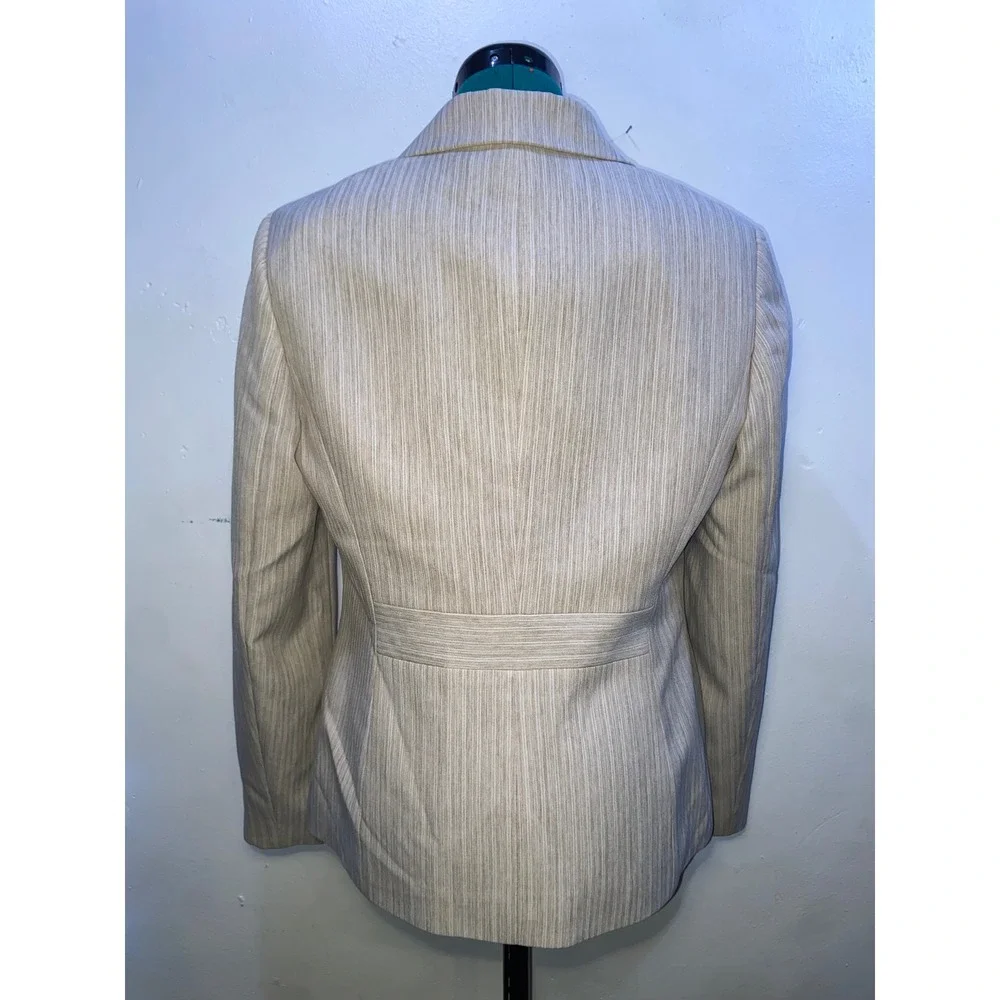 Evan-Picone Womens Beige Pinstripe 3-Button Blazer Jacket Professional Office